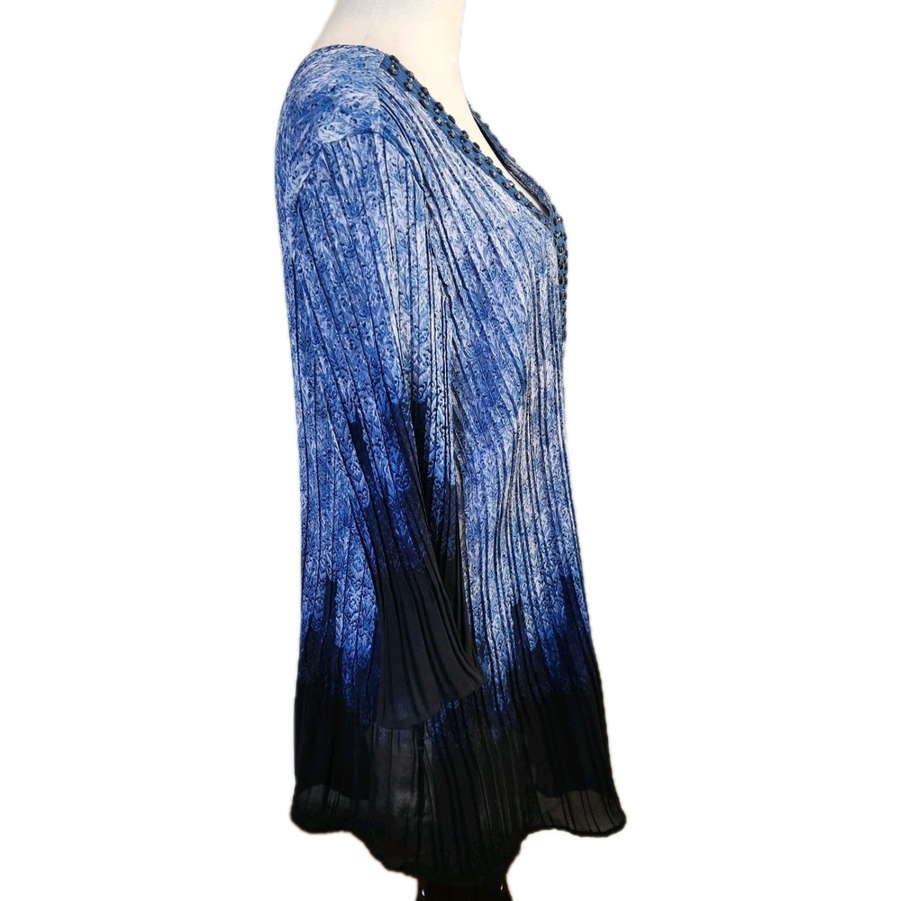 Catherines Womens Accordion Pleat Tunic Size 2X Blue Print Flare Sleeve Boho Top - Picture 4 of 16
